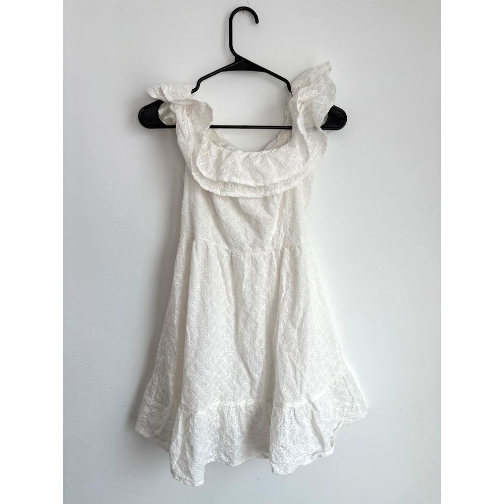 Simplee Eyelet Lace Off Shoulder Ruffle Mini Dress Coquette Bridal Coastal Beach